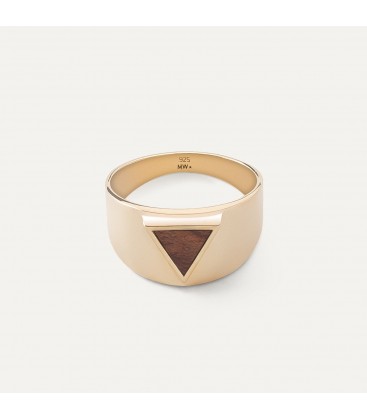 Men's silver signet ring with wood - triangle