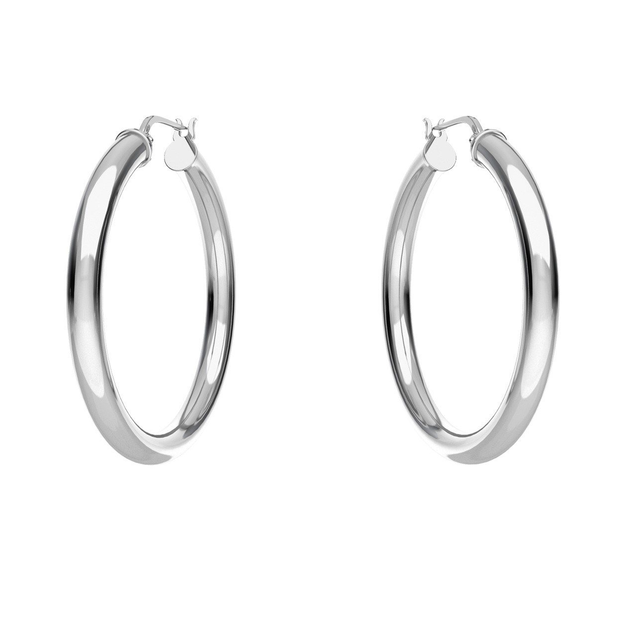 Round hoop earrings 4 cm with clasp, silver 925