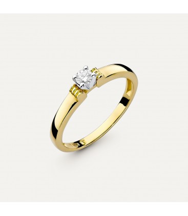 Złoty pierścionek zaręczynowy z brylantem Retro