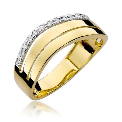 Złoty pierścionek potrójna obraczka z brylantami Modern