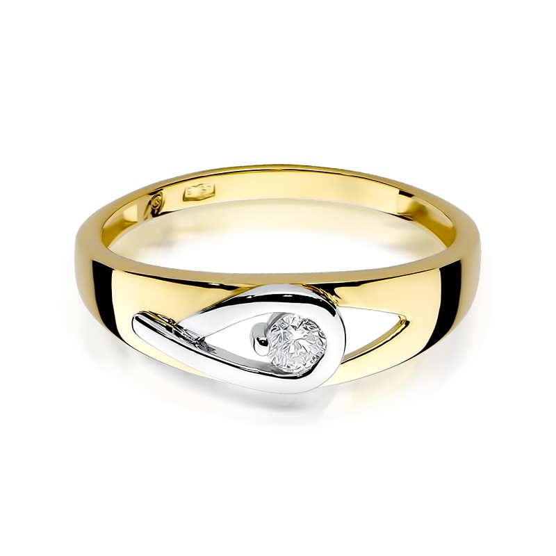 Złoty pierścionek łezka z brylantami Modern