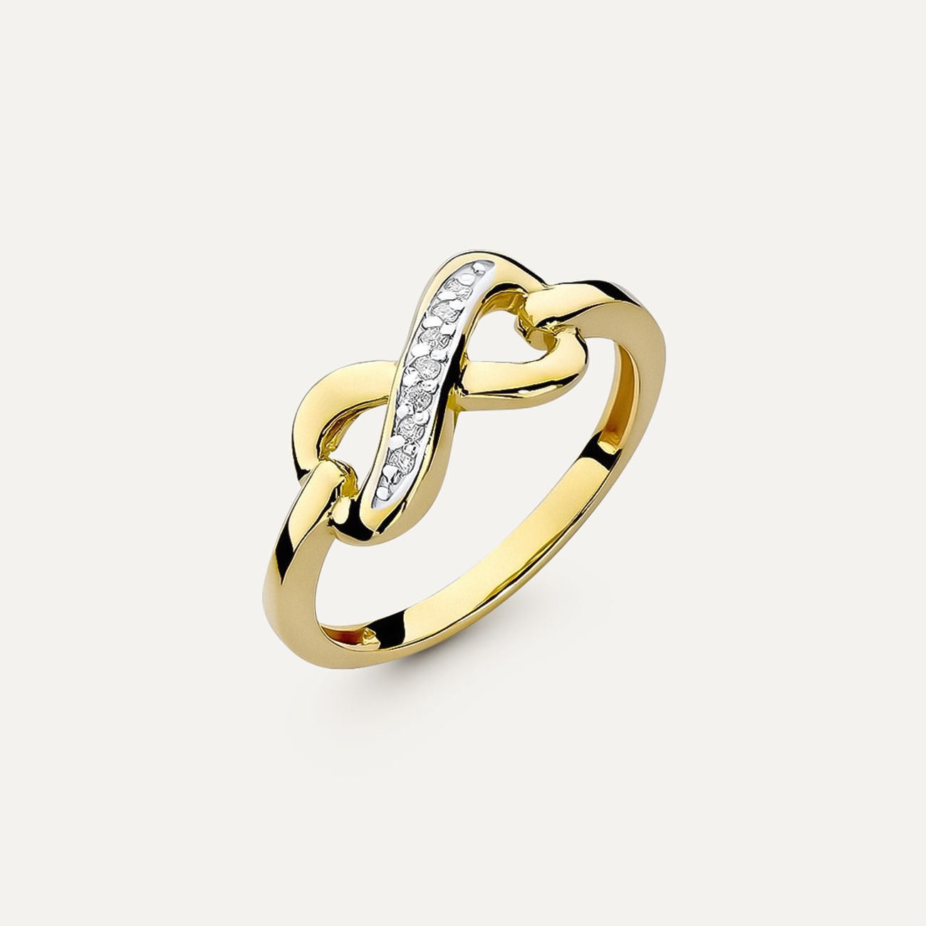 Złoty pierścionek znak nieskończoności z brylantami Modern