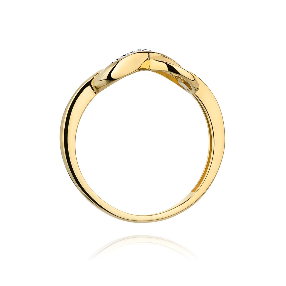 Złoty pierścionek znak nieskończoności z brylantami Modern