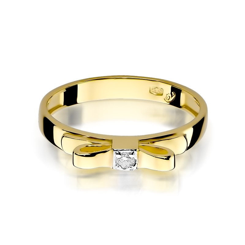 Złoty pierścionek kokarda z brylantem Modern