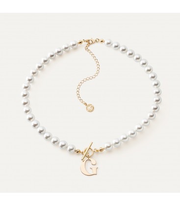 Pearls choker with letter, silver 925