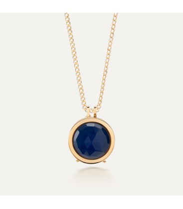 Locket pendant necklace, engraved & foto - azure stone, silver 925