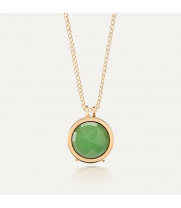 Locket pendant necklace, engraved & foto, green natural stone, sterling silver 925