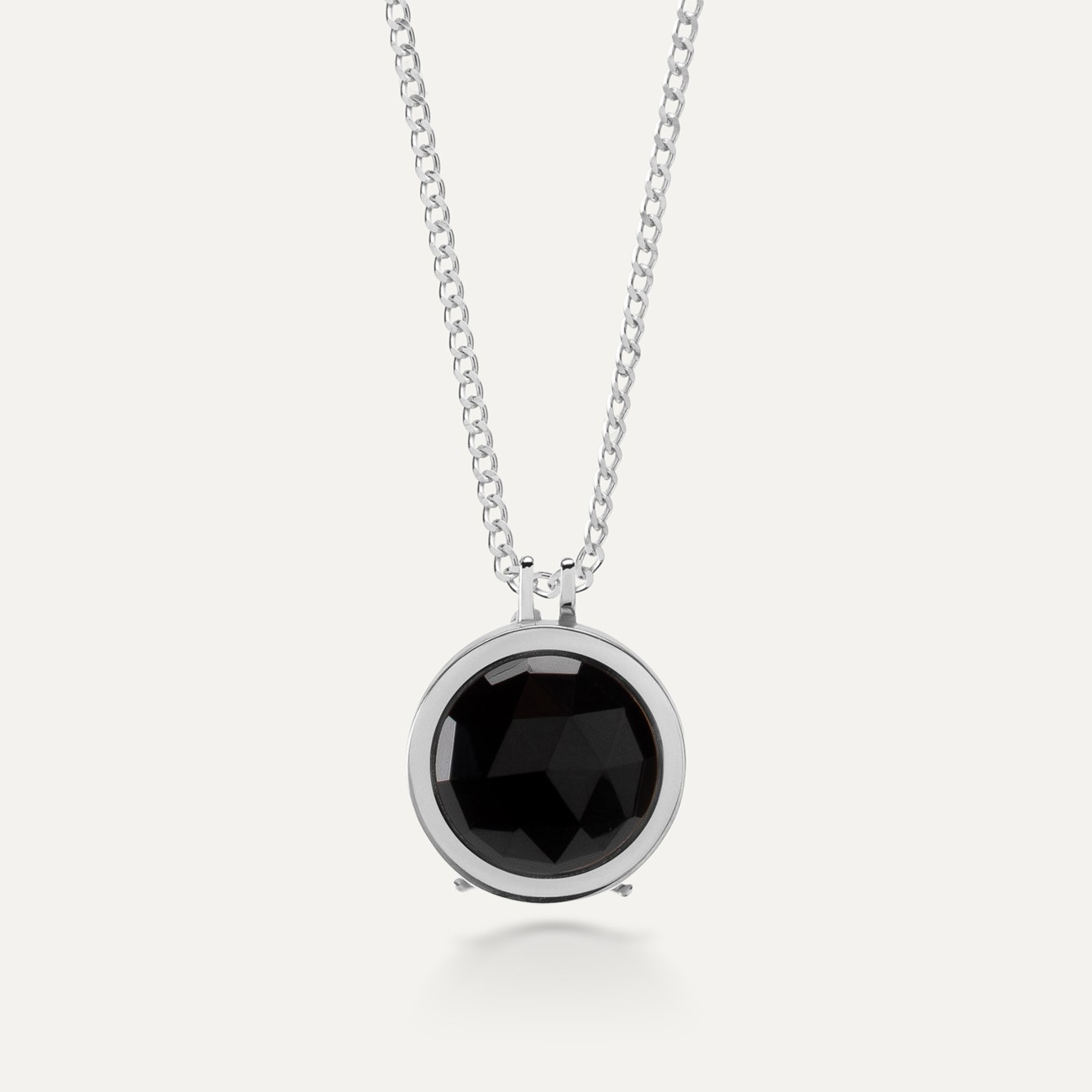 Locket pendant necklace, engraved & foto, black onyx stone, sterling silver 925