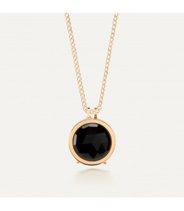 Locket pendant necklace, engraved & foto - black onyx, silver 925