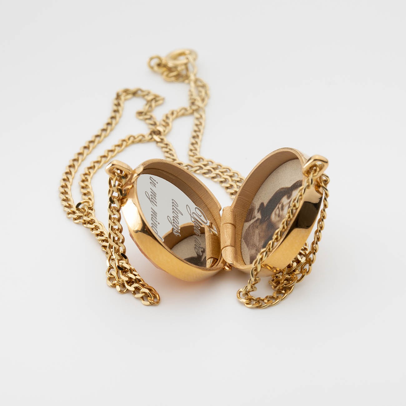 Halskette mit Medaillon-Anhänger, graviert & foto, pfirsich mondstein naturstein, sterlingsilber 925