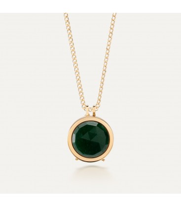 Locket pendant necklace, engraved & foto - dark green jade, silver 925