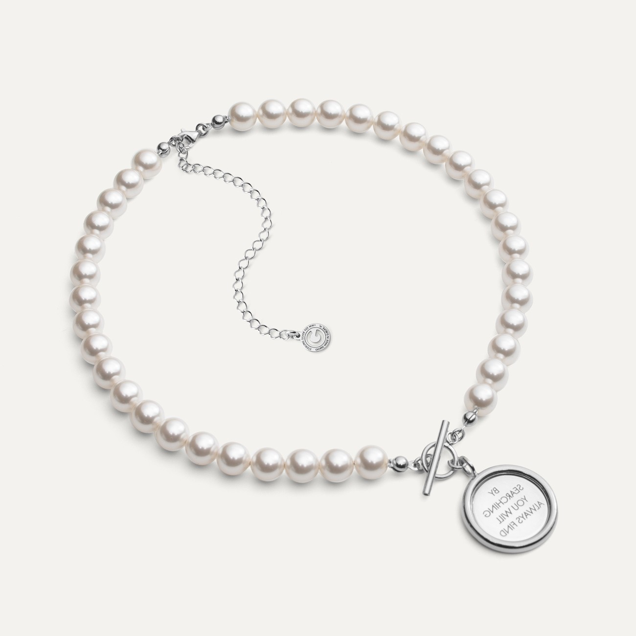 Pearls choker with mirror & your text, silver 925
