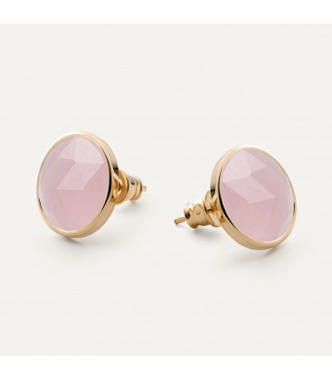 Silver stud earrings with Rose Cut stone - rose quartz