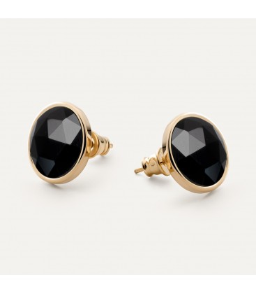 Silver stud earrings with Rose Cut stone - black onyx