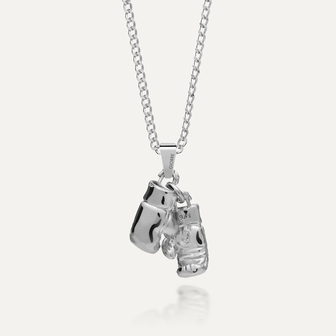 Boxing gloves necklace MMA, curb chain, silver 925