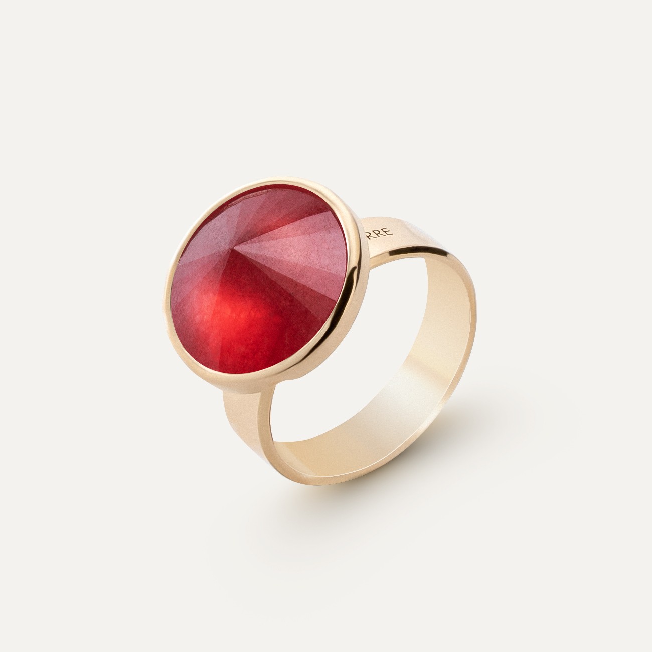 Ring with round natural stone chalcedon, 925