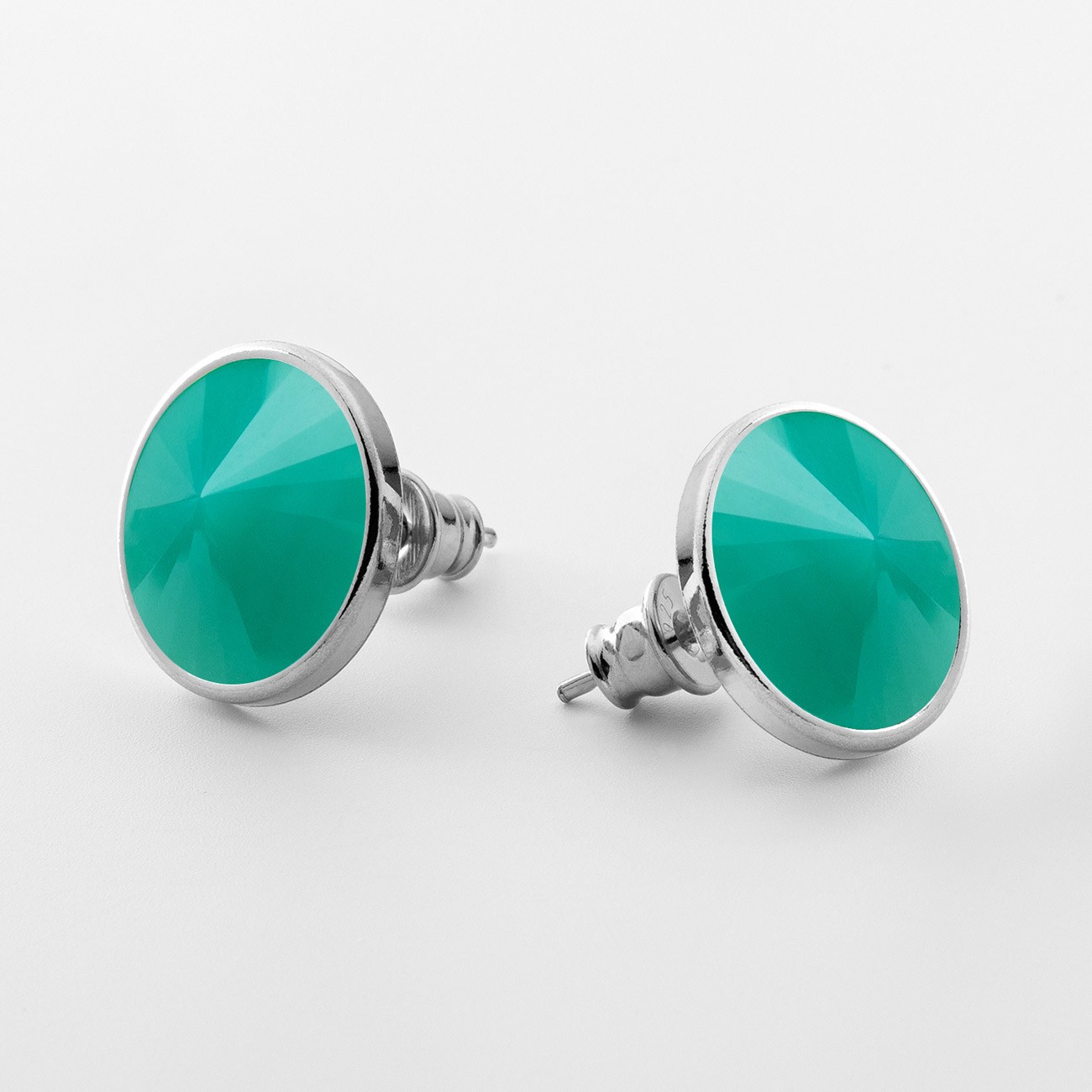 Earrings with round natural stone jadeite, 925