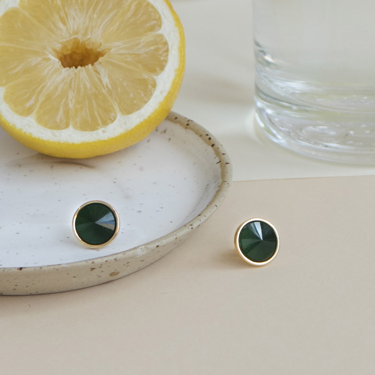 Earrings with round natural stone jadeite, 925