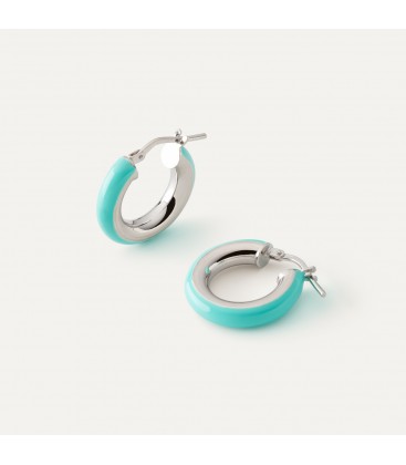 Medium enamel earrings - turquoise, silver 925