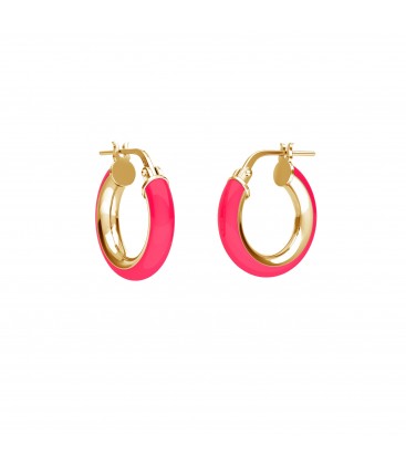 Small enamel earrings - neon pink, silver 925