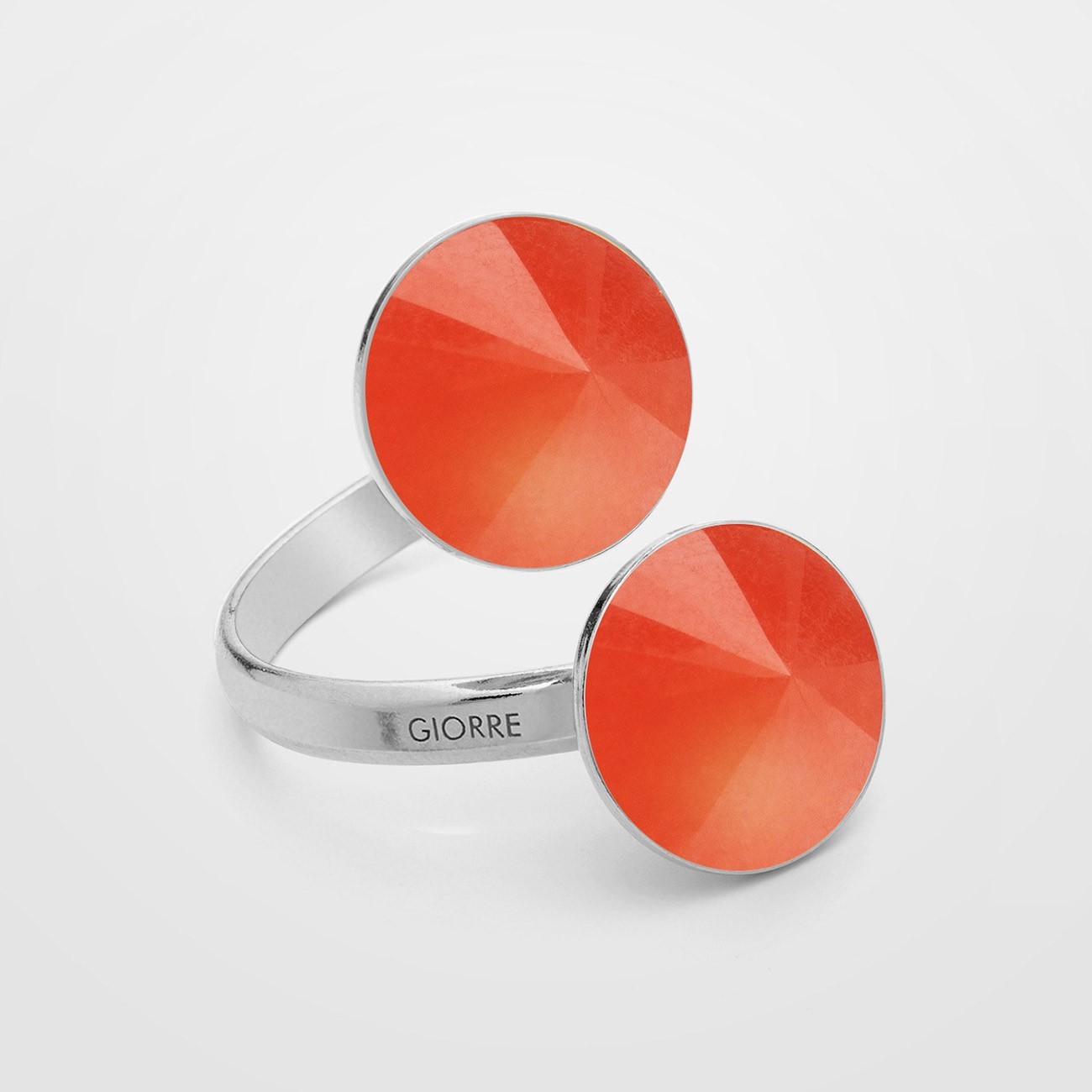 Podwójny pierścionek z pomarańczowymi kamieniami, jadeit Rivoli, Srebro 925