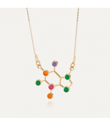 Caffeine necklace with colored stones, silver 925