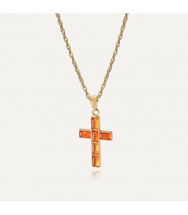 Silver chain with a cross - orange jade