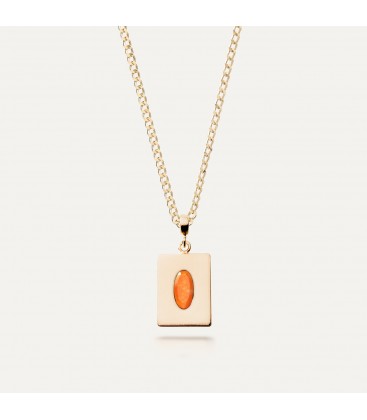 Silver necklace with oval stone - orange jade