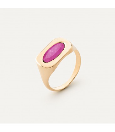 Silver ring with oval stone - pink jade