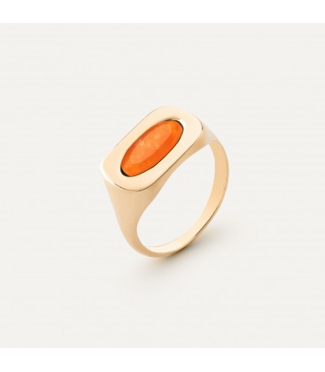 Silver ring with oval stone - orange jade