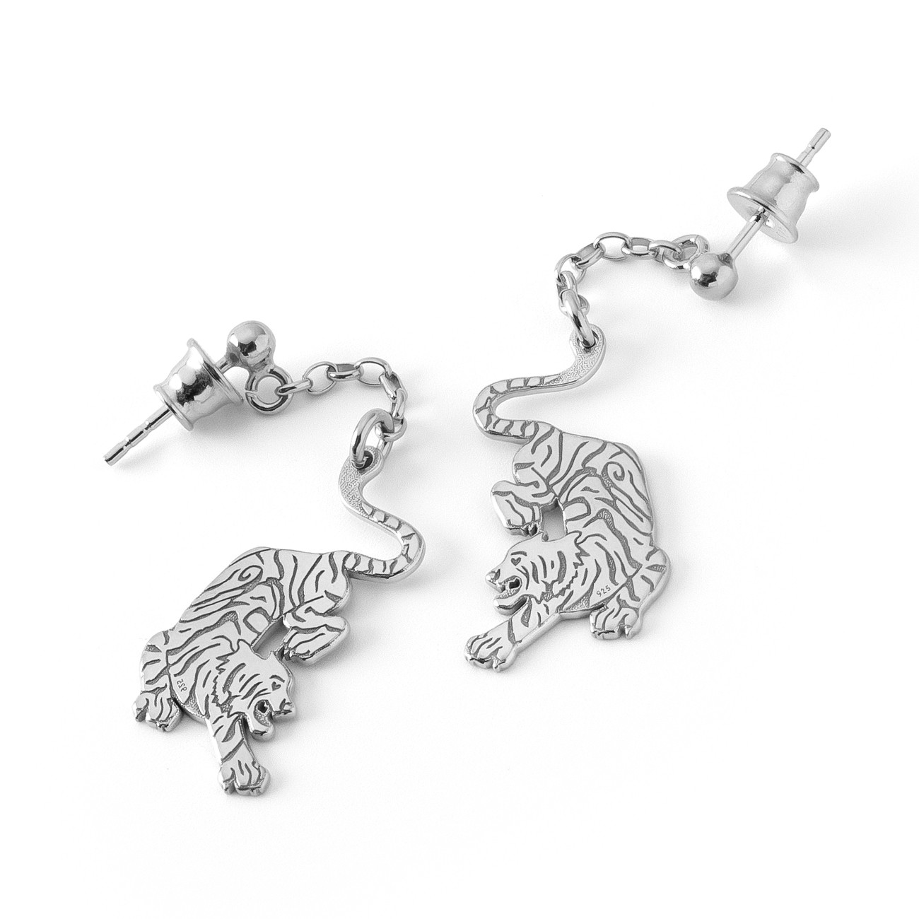 Silver tiger earrings, AUGUSTYNKA x GIORRE