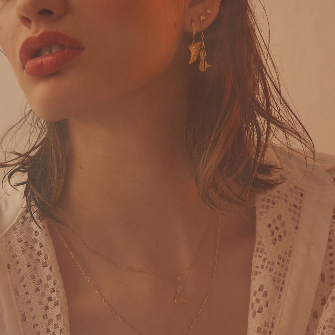 Silver mermaid earrings with crystal, AUGUSTYNKA x GIORRE