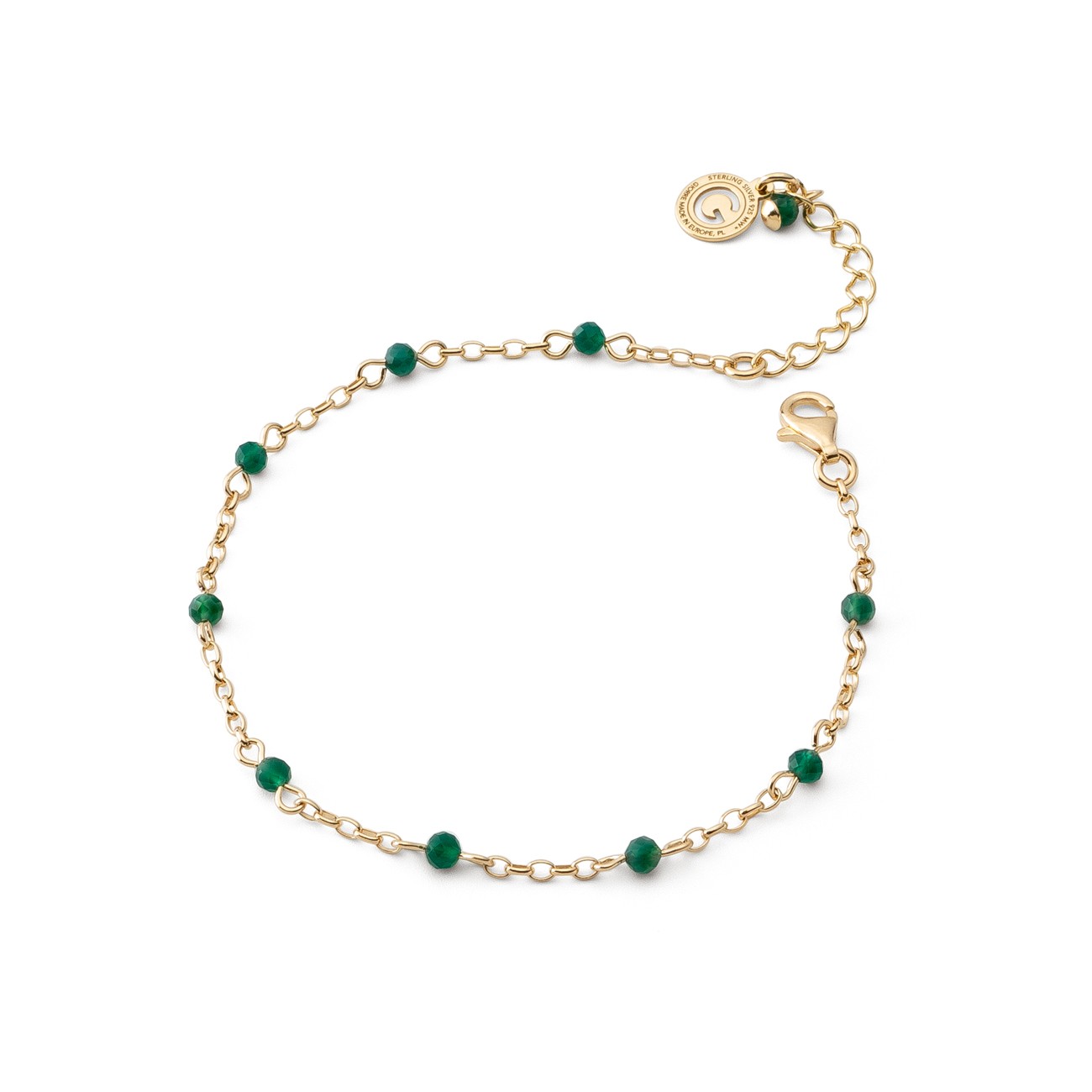 Green onyx stone ankle bracelet, sterling silver 925