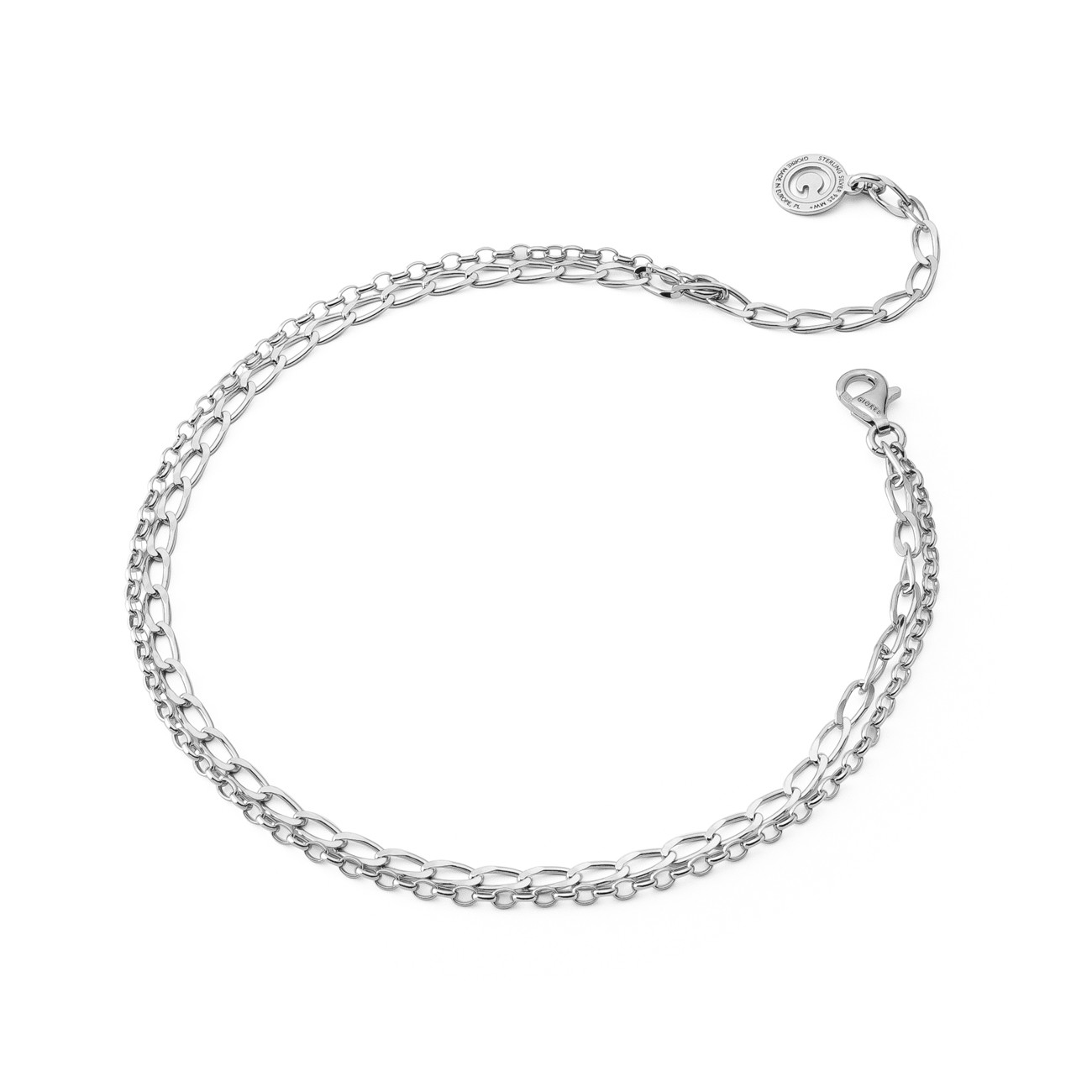 Braided double ankle bracelet, sterling silver 925