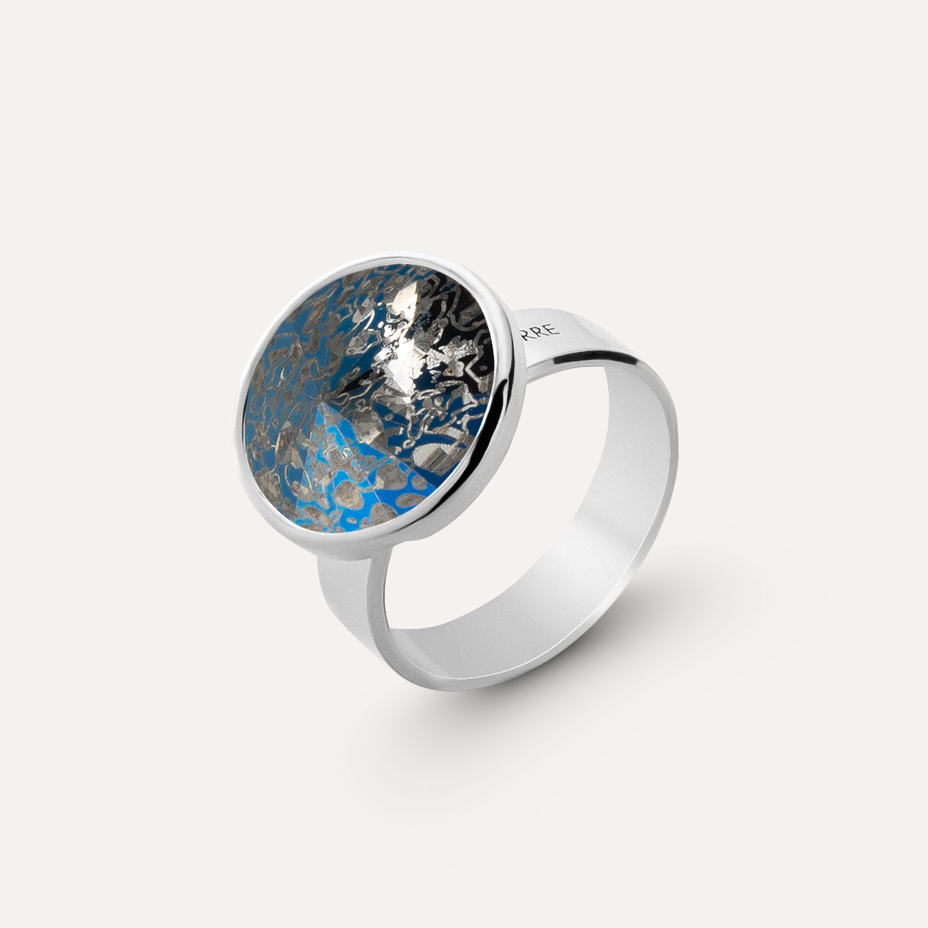 Pierścionek kryształowy, niebieski kryształ GAVBARI, Srebro 925