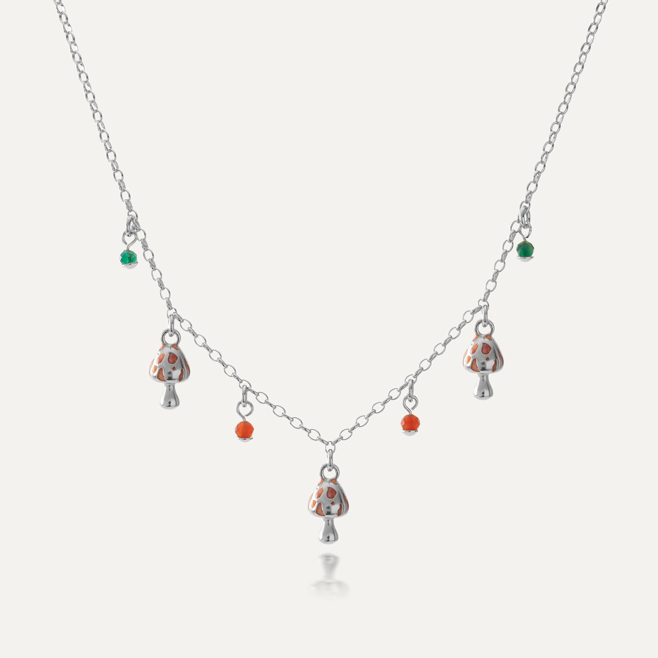 Mushroom and gemstone necklace,sterling silver 925