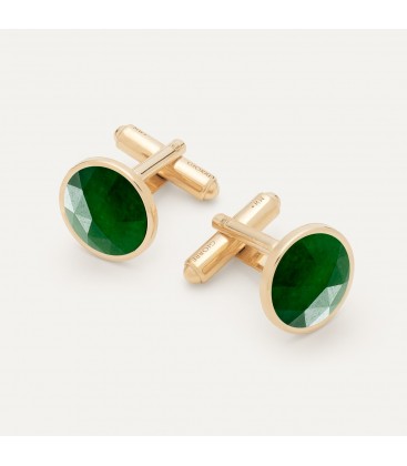 Silver cufflinks with Rose Cut stone - green jade