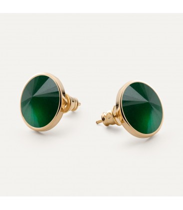 Silver stud earrings - green jade