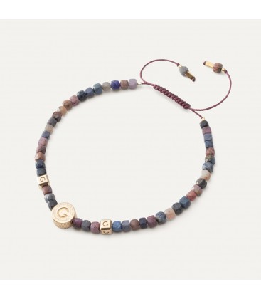 Silver anklet with natural stone - ruby & sapphire