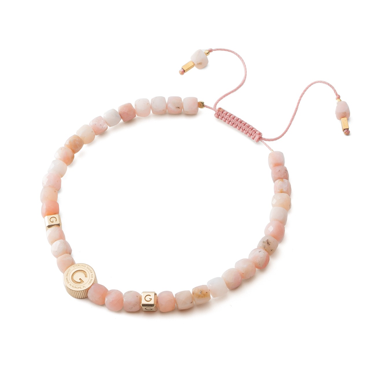 Silver anklet with natural stone - pink opal