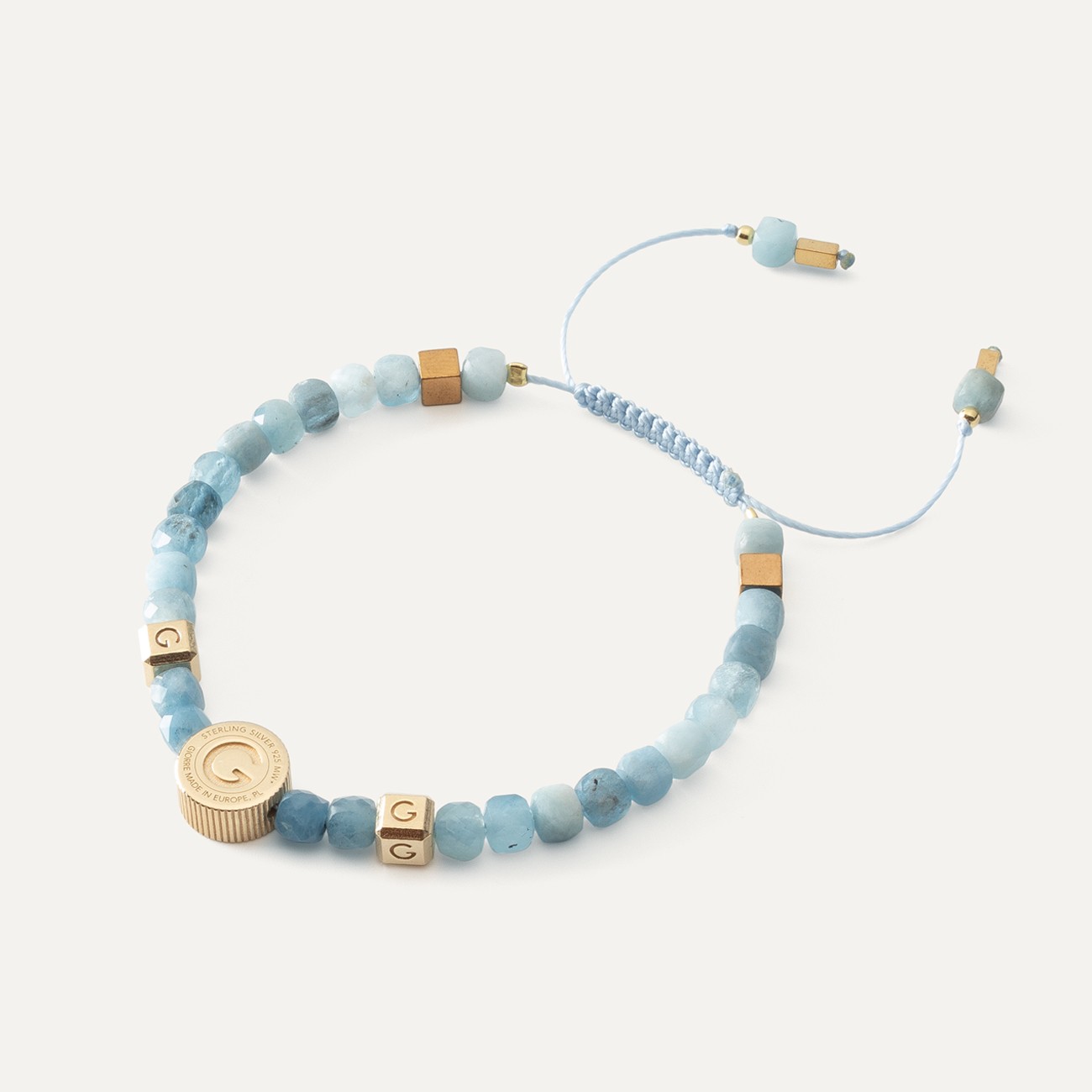 Bracelet with aquamarine, sterling silver 925 gold plated