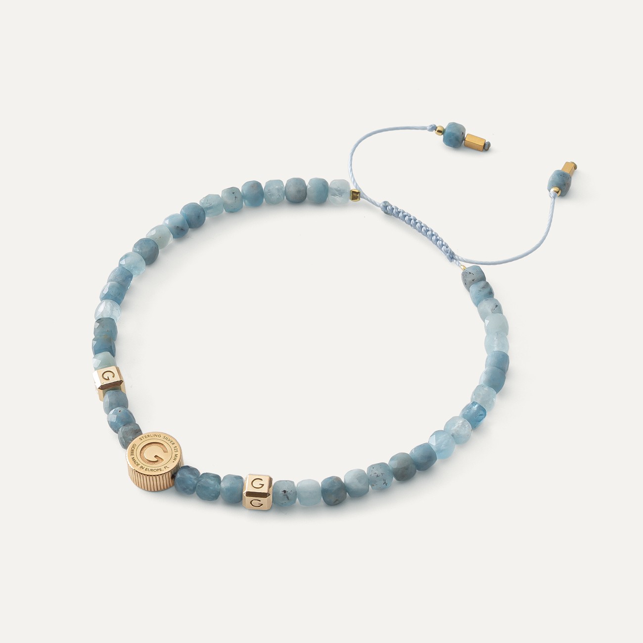 Aquamarine anklet, sterling silver 925 gold plated