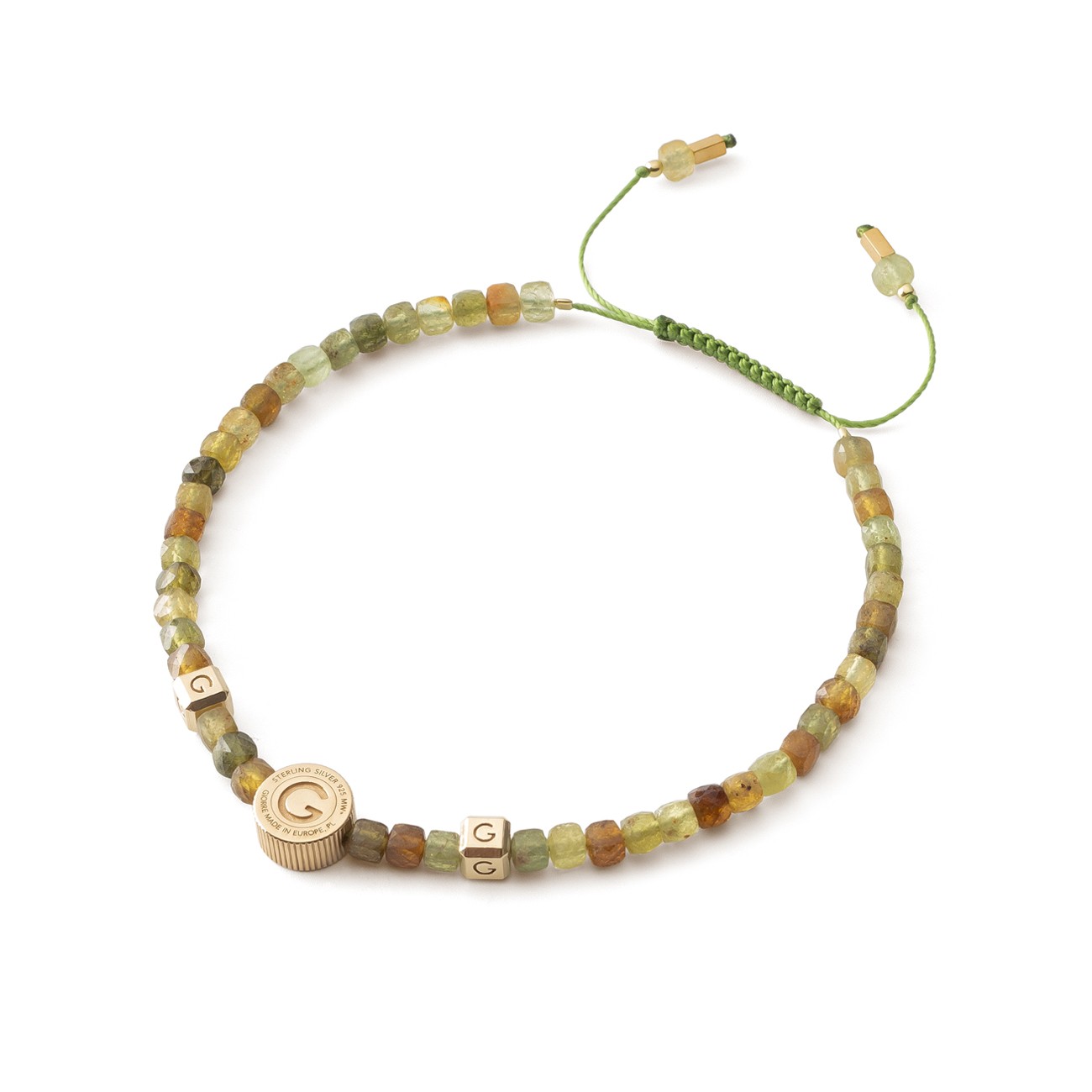 Anklet with green garnet, sterling silver 925 gold plated