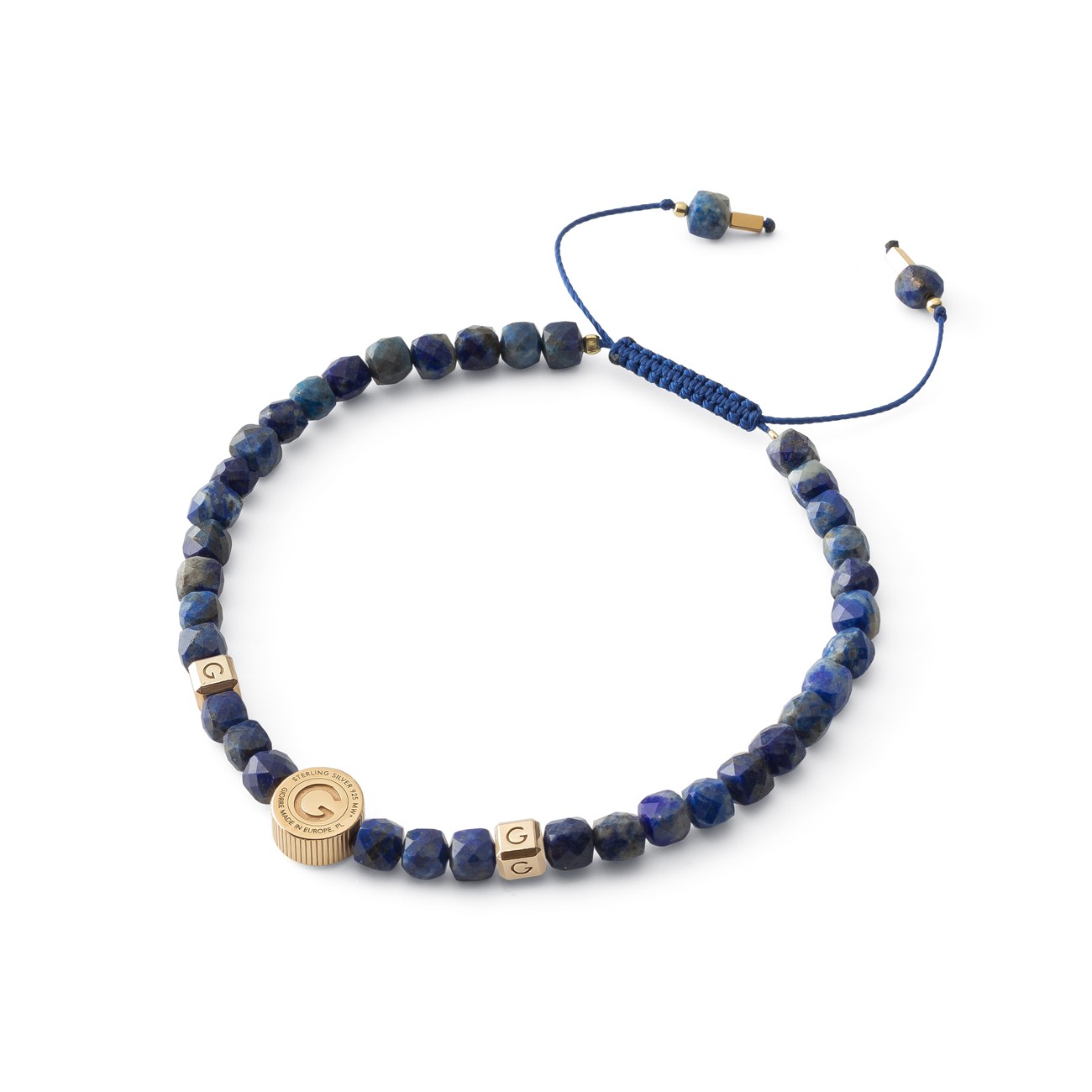 Anklet with lapis lazuli stone, sterling silver 925 gold plated