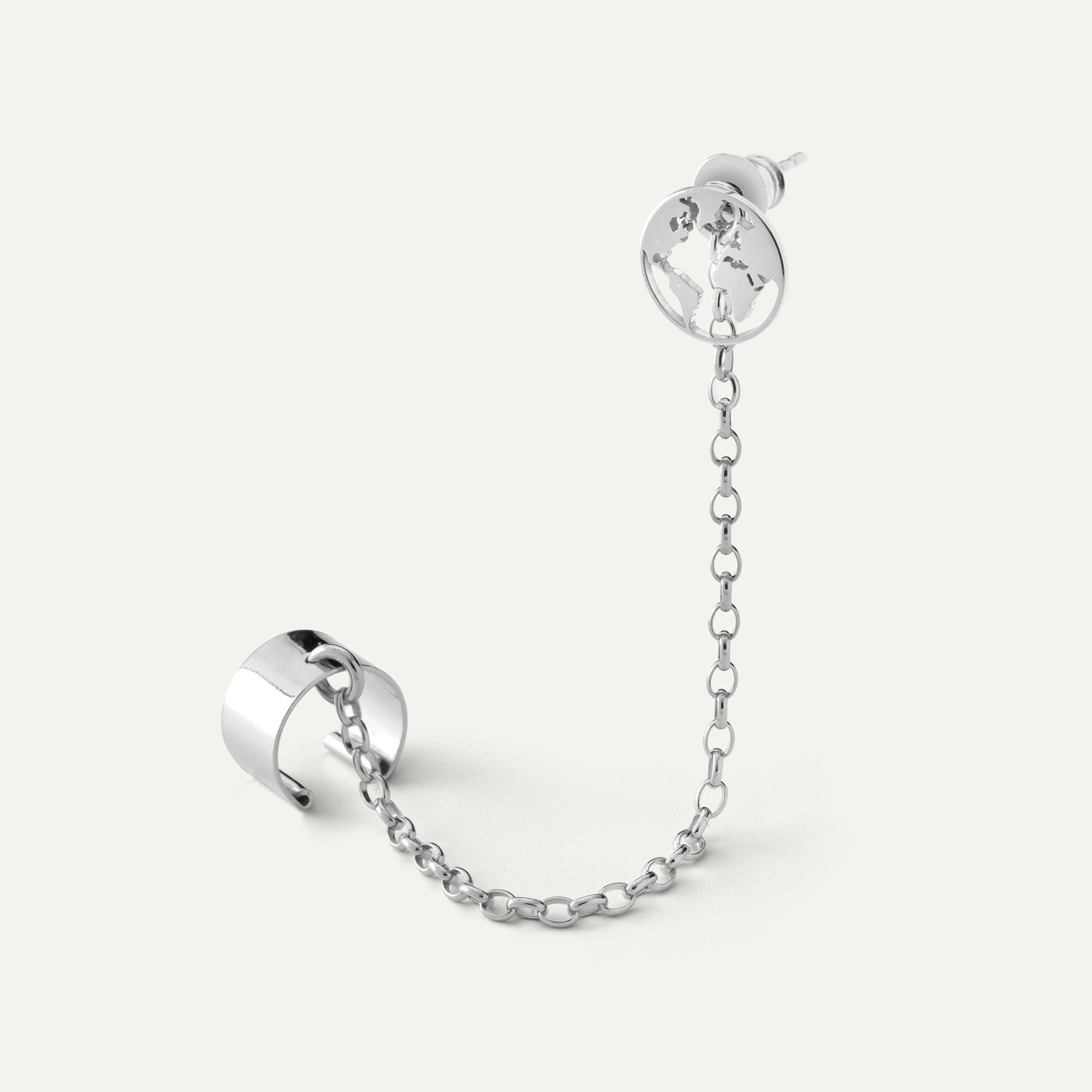 Chain Ear cuff - globe, sterling silver 925