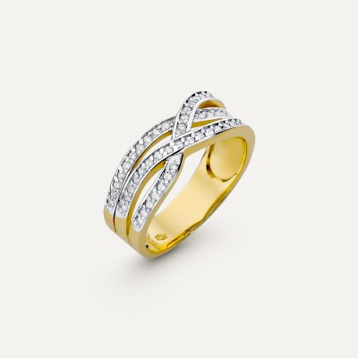 Złoty pleciony pierścionek z brylantami