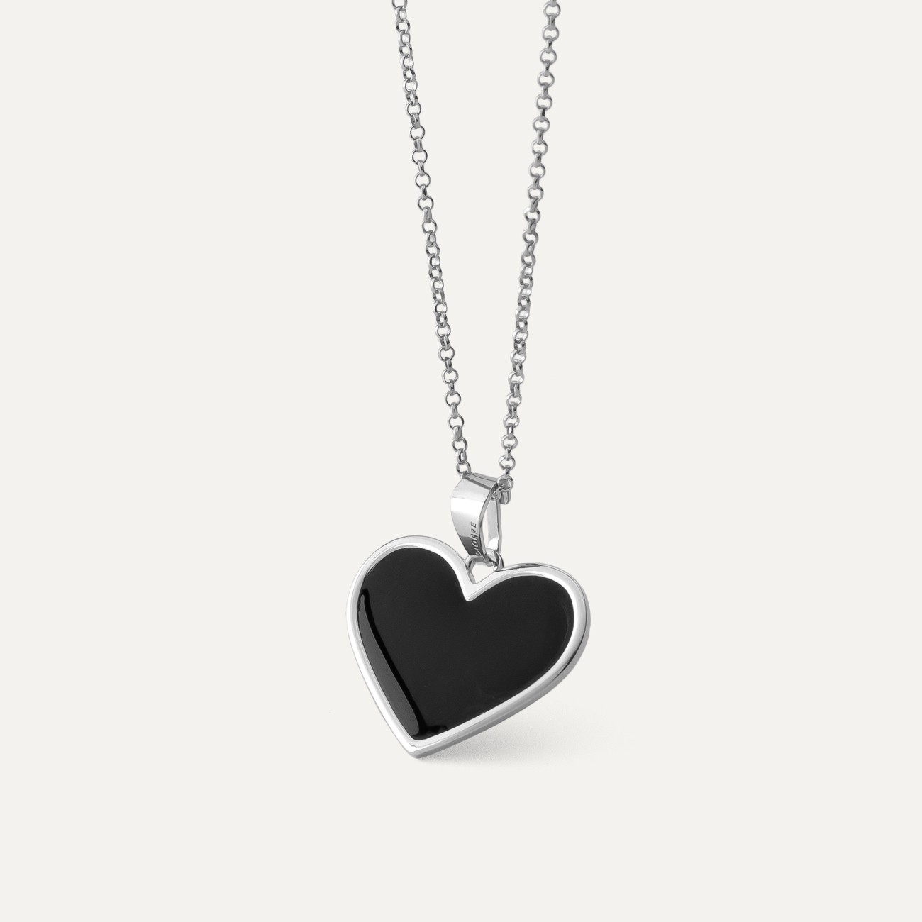 Schwarze Herz-Halskette aus Harz, silber 925