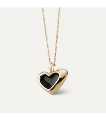 Black resin asymmetrical heart necklace, sterling silver 925