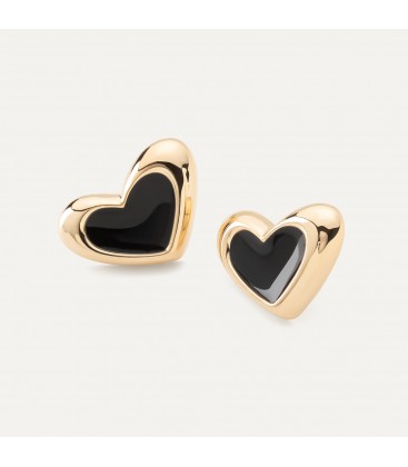 Asymmetrical heart earrings with black resin, sterling silver 925