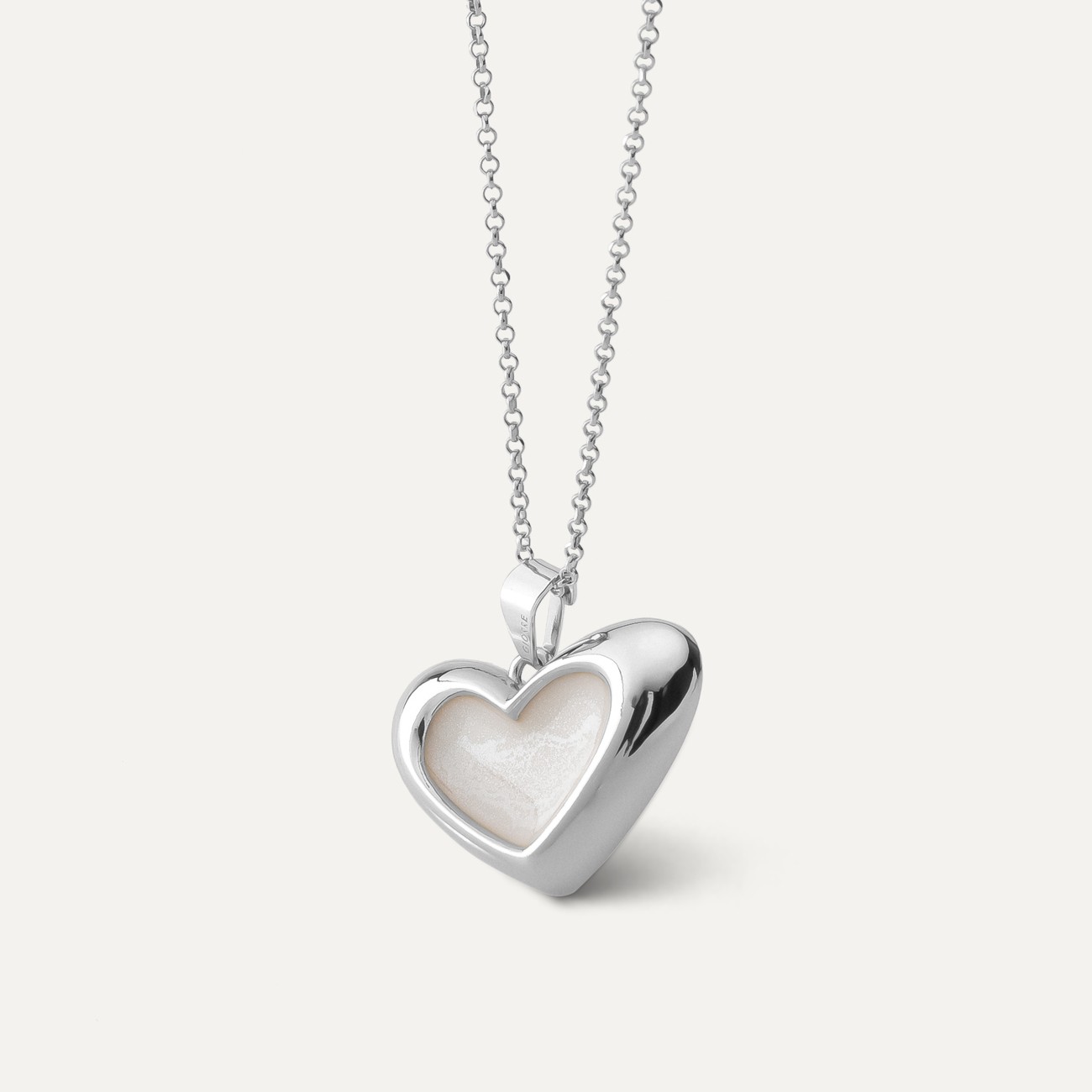 White resin asymmetrical heart necklace, sterling silver 925